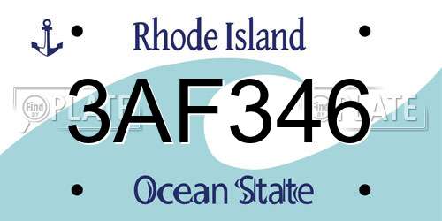 3AF346 Rhode Island License Plate