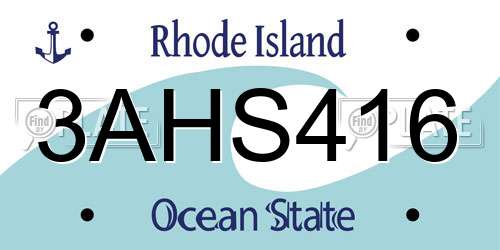 3AHS416 Rhode Island License Plate