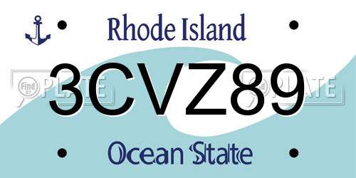 3CVZ89 Rhode Island License Plate