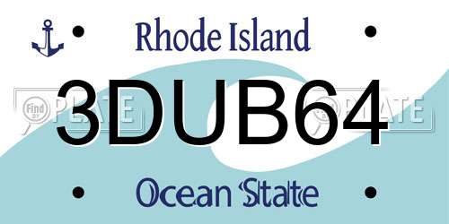 3DUB64 Rhode Island License Plate