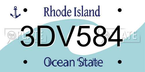 3DV584 Rhode Island License Plate