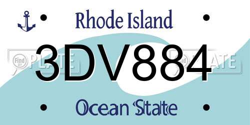 3DV884 Rhode Island License Plate