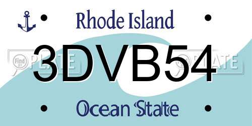 3DVB54 Rhode Island License Plate