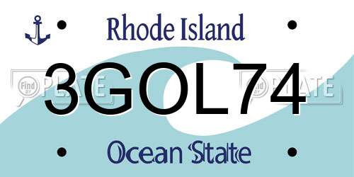 3GOL74 Rhode Island License Plate