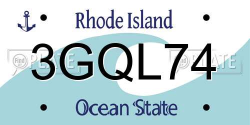 3GQL74 Rhode Island License Plate