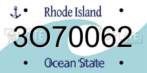 3O70062 Rhode Island License Plate