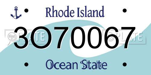 3O70067 Rhode Island License Plate