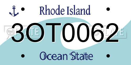3OT0062 Rhode Island License Plate