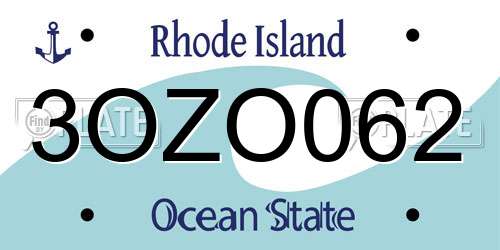 3OZO062 Rhode Island License Plate