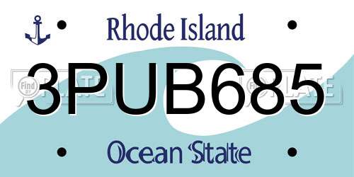 3PUB685 Rhode Island License Plate