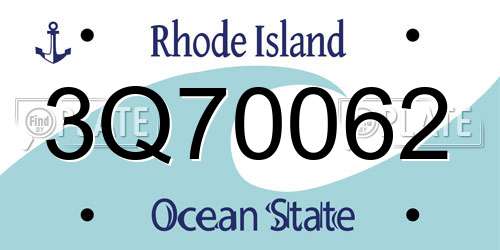 3Q70062 Rhode Island License Plate