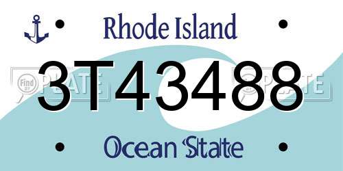 3T43488 Rhode Island License Plate