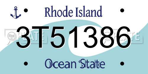 3T51386 Rhode Island License Plate