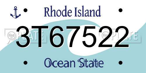 3T67522 Rhode Island License Plate