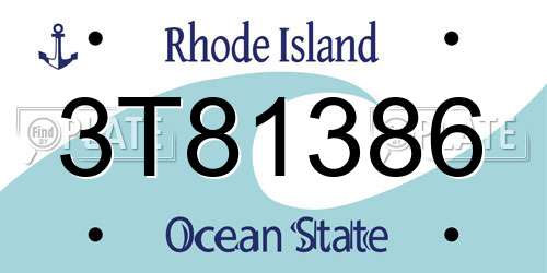 3T81386 Rhode Island License Plate