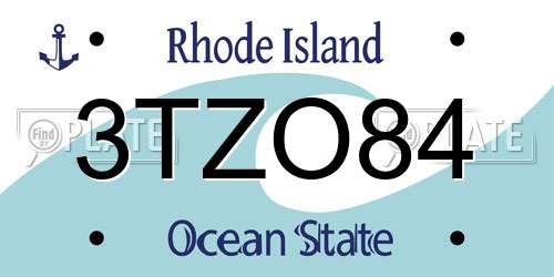3TZO84 Rhode Island License Plate