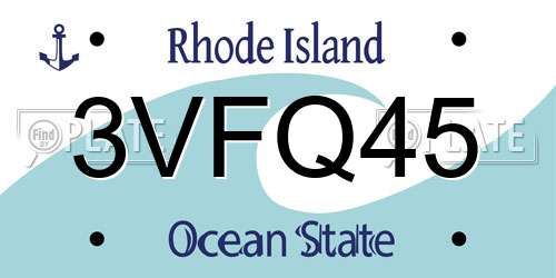 3VFQ45 Rhode Island License Plate