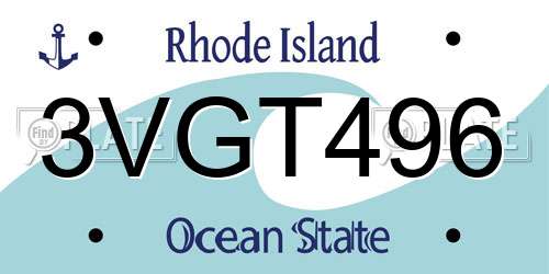3VGT496 Rhode Island License Plate