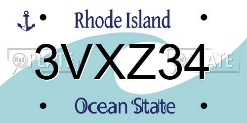 3VXZ34 Rhode Island License Plate
