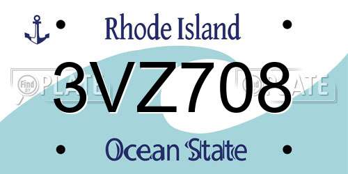 3VZ708 Rhode Island License Plate