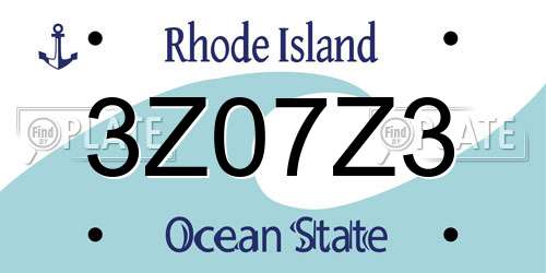 3Z07Z3 Rhode Island License Plate