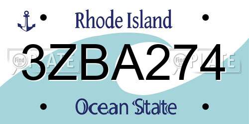 3ZBA274 Rhode Island License Plate