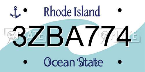 3ZBA774 Rhode Island License Plate