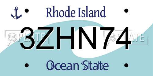 3ZHN74 Rhode Island License Plate