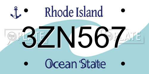3ZN567 Rhode Island License Plate