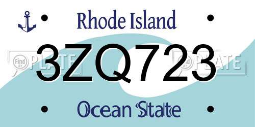 3ZQ723 Rhode Island License Plate