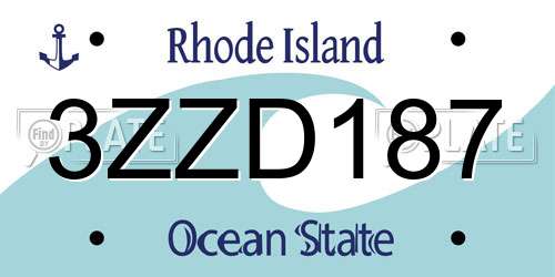 3ZZD187 Rhode Island License Plate