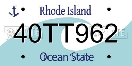 40TT962 Rhode Island License Plate