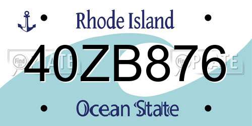 40ZB876 Rhode Island License Plate