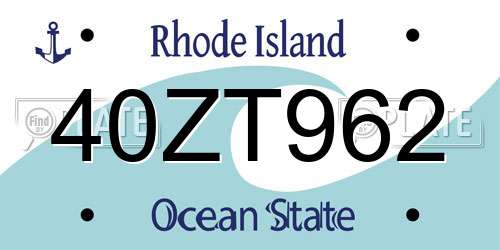 40ZT962 Rhode Island License Plate