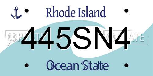 445SN4 Rhode Island License Plate