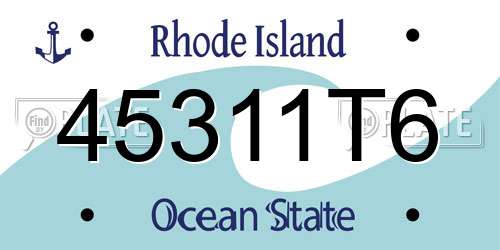 45311T6 Rhode Island License Plate