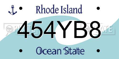 454YB8 Rhode Island License Plate