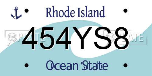 454YS8 Rhode Island License Plate