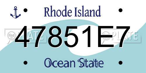 47851E7 Rhode Island License Plate
