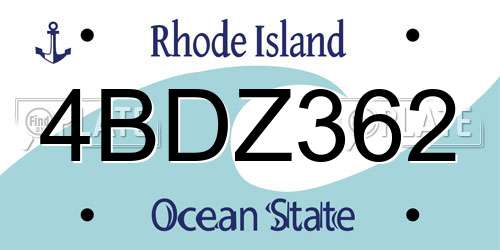 4BDZ362 Rhode Island License Plate