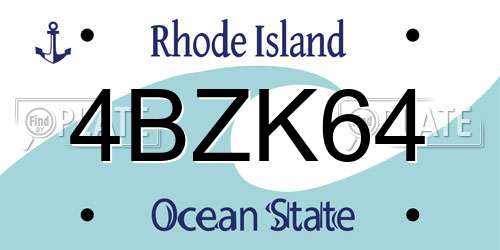 4BZK64 Rhode Island License Plate