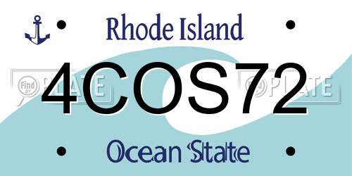 4COS72 Rhode Island License Plate