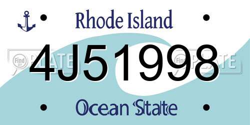 4J51998 Rhode Island License Plate