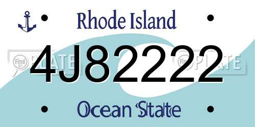 4J82222 Rhode Island License Plate
