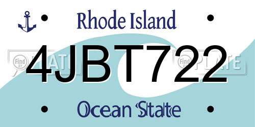 4JBT722 Rhode Island License Plate