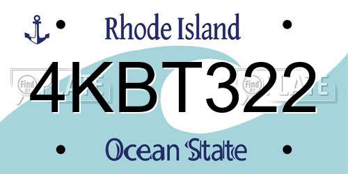 4KBT322 Rhode Island License Plate