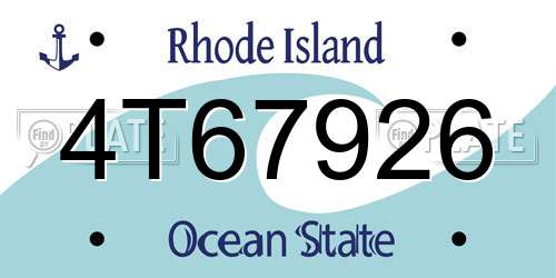 4T67926 Rhode Island License Plate