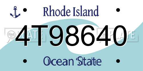 4T98640 Rhode Island License Plate