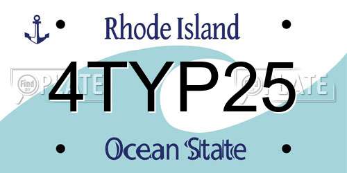 4TYP25 Rhode Island License Plate