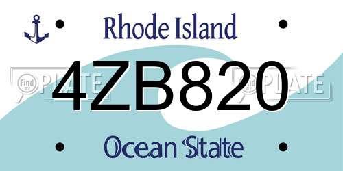 4ZB820 Rhode Island License Plate